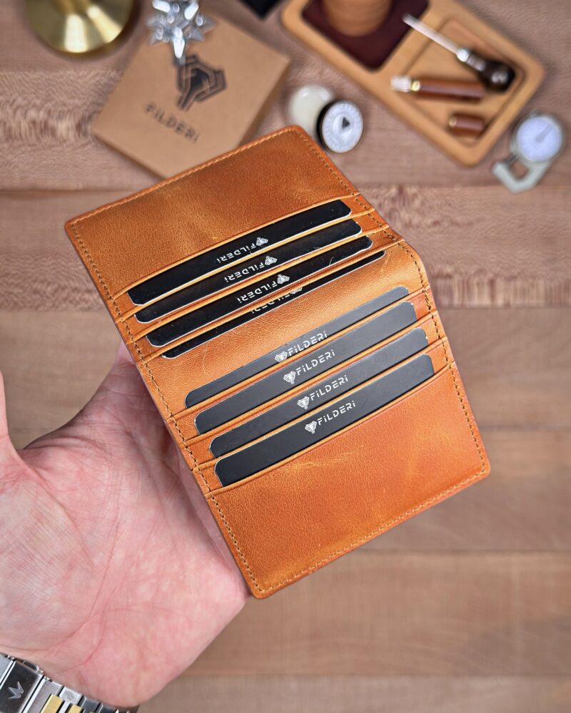 Hakiki Deri Mıknatıslı Kartlık Cüzdan – Taba | 2138