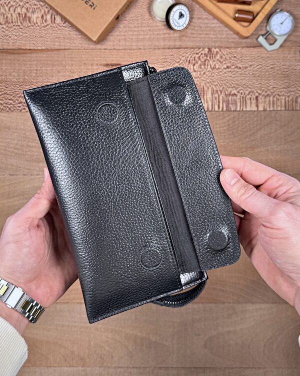 Hakiki Deri Erkek El Çantası – Çekmeli Kartlık, Siyah | 2137