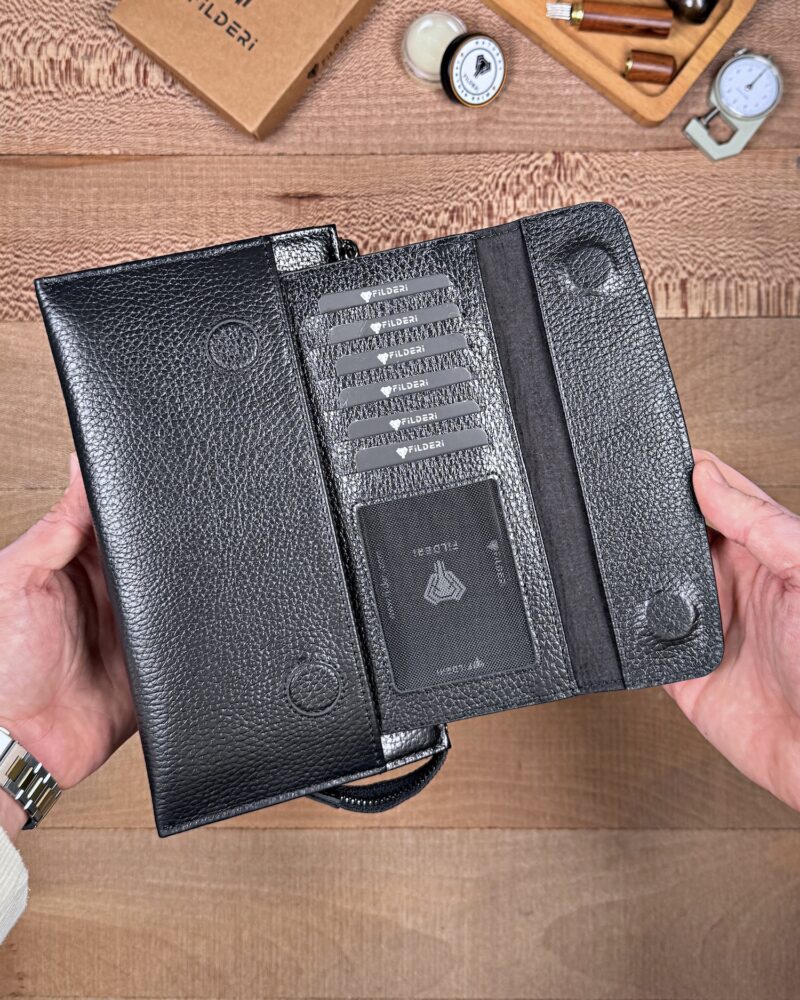 Hakiki Deri Erkek El Çantası – Çekmeli Kartlık, Siyah | 2137