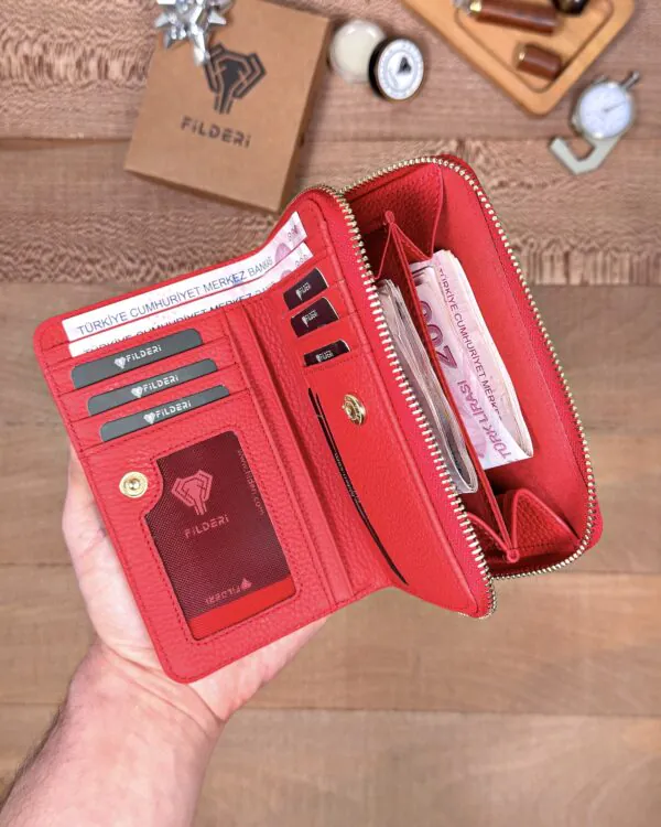 Kadın Cüzdan – Kırmızı Hakiki Deri, Lüks Model | 2091