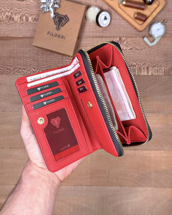 Kadın Cüzdan – Siyah-Kırmızı Hakiki Deri, Lüks Model | 2091