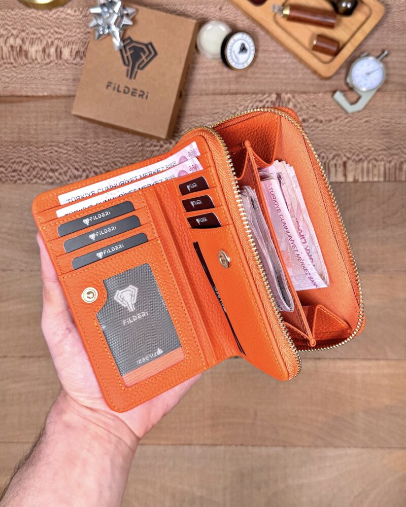 Kadın Cüzdan – Turuncu Hakiki Deri, Lüks Model | 2091