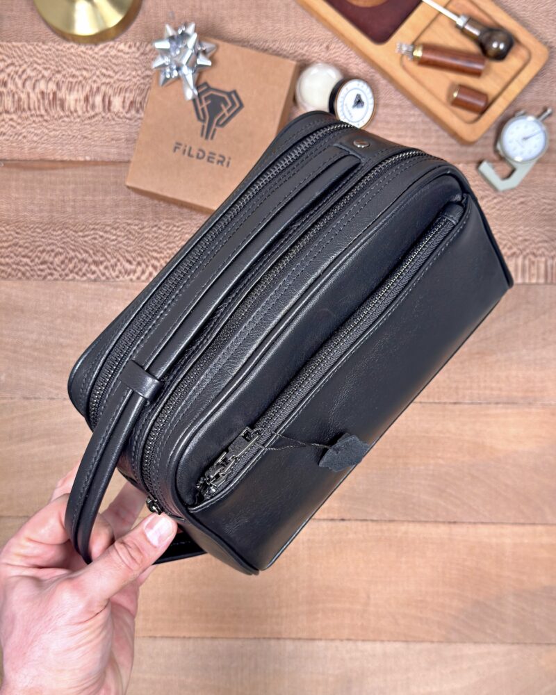 Büyük Erkek El Çantası – Hakiki Deri Parlak Siyah Renk | 2104
