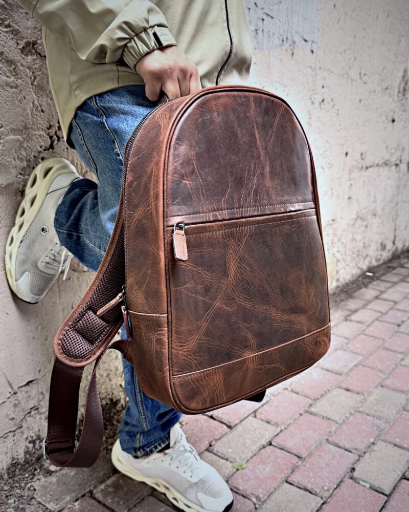 Hakiki Deri Sırt Çantası – Laptop Bölmeli Kahve Renk | 2148