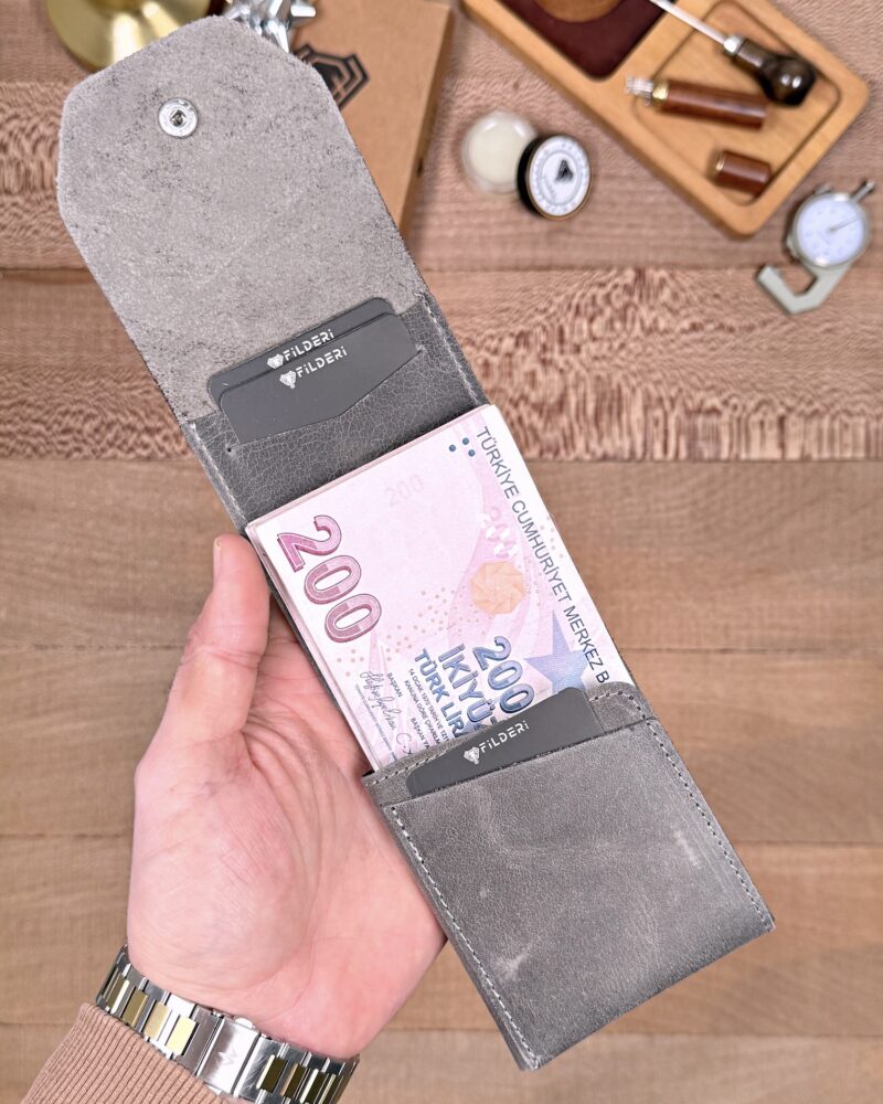 Hakiki Deri Pratik Cüzdan – Hızlı Erişimli – Gri | 2142