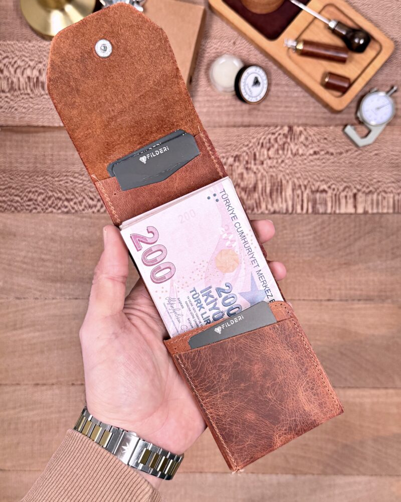 Hakiki Deri Pratik Cüzdan – Hızlı Erişimli – Kızıl Taba | 2142