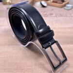 Erkek Kemer – Parlak Siyah Hakiki Deri, Kumaş Pantolon Uyumlu