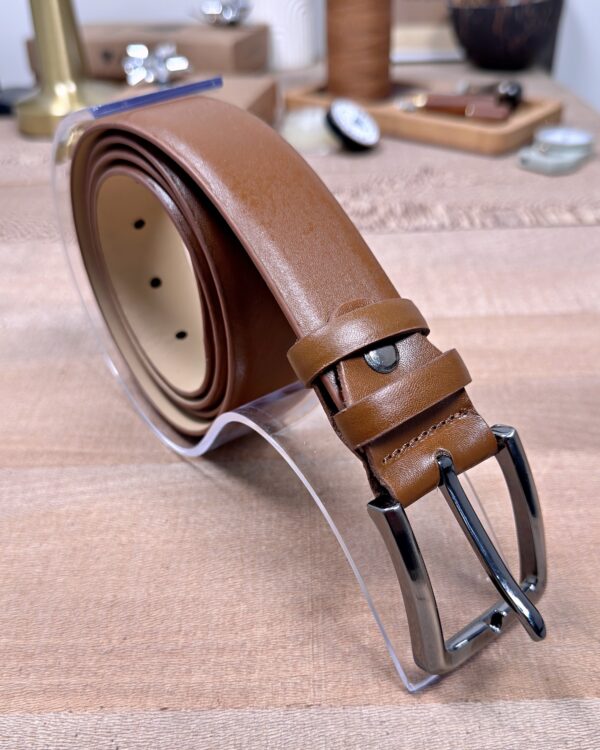 Erkek Kemer – Taba Renk Hakiki Deri Kumaş Pantolon Uyumlu