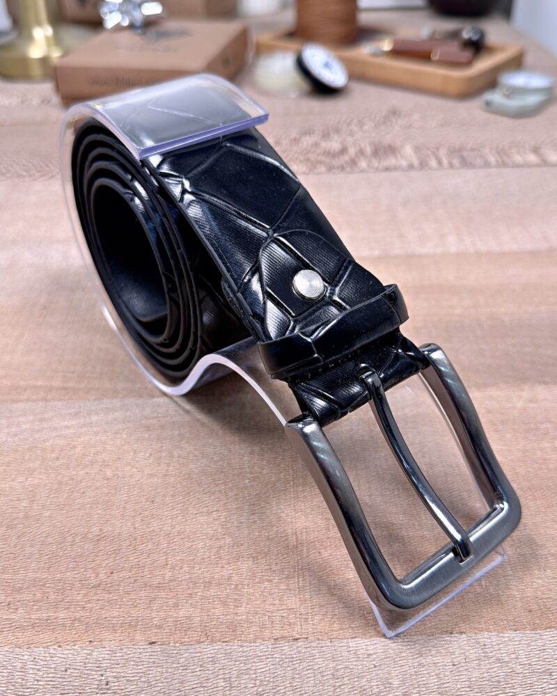 Erkek Kemer – Siyah Croco Desenli Hakiki Deri, Şık ve Klasik Tarz Uyumlu
