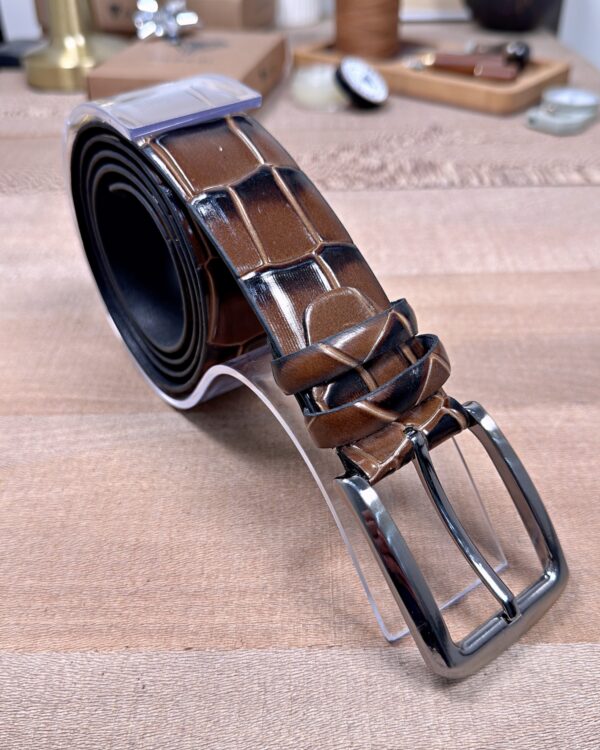 Erkek Kemer – Taba Croco Desenli Hakiki Deri, Şık ve Klasik Tarz Uyumlu