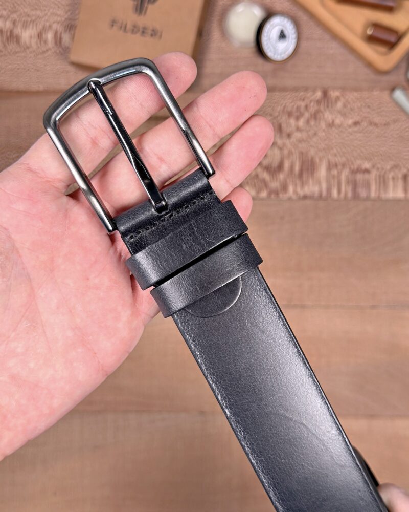 Erkek Kemer – Siyah Eskitme Hakiki Deri, Günlük Kullanım Uyumlu