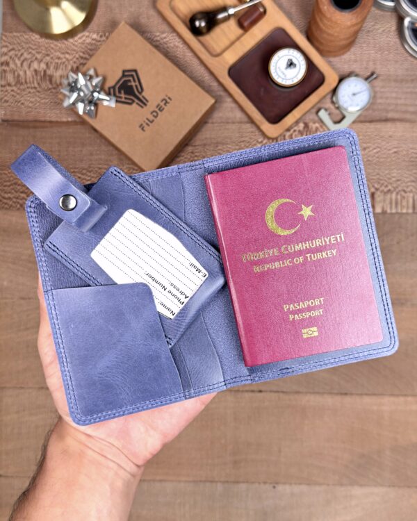 Pasaport Kılıfı Deri ve Valiz Etiketi Lacivert 2038