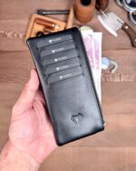 Hakiki Deri Uzun Kartlık – Fermuarlı, Parlak Siyah | 2127
