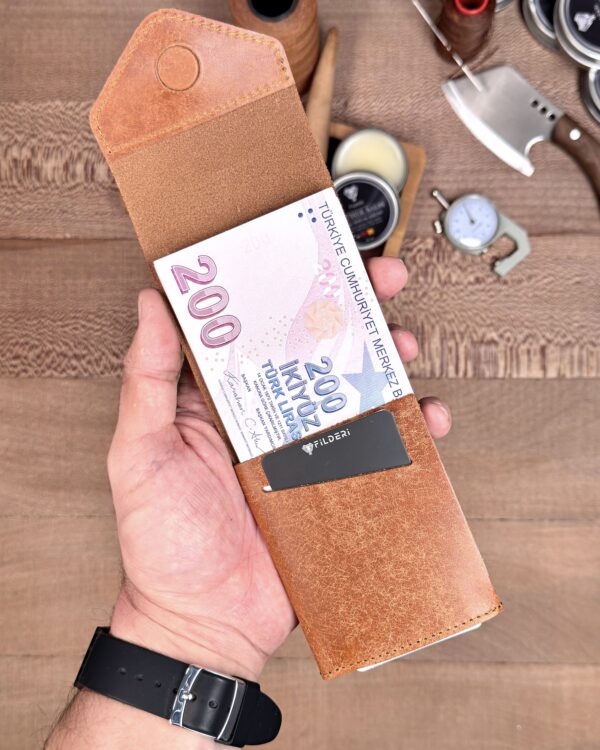 Hakiki Deri Mıknatıslı Hızlı Erişim Cüzdanı– Karamel Taba | 2168