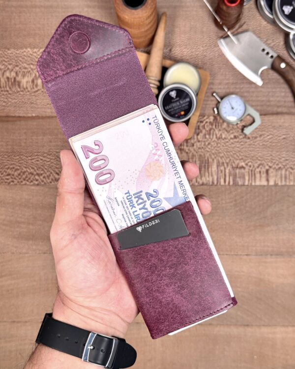 Hakiki Deri Mıknatıslı Hızlı Erişim Cüzdanı– Ametist Mor | 2168