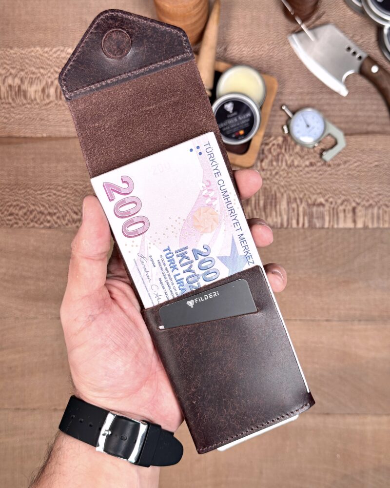 Hakiki Deri Mıknatıslı Hızlı Erişim Cüzdanı– Espresso Kahve | 2168