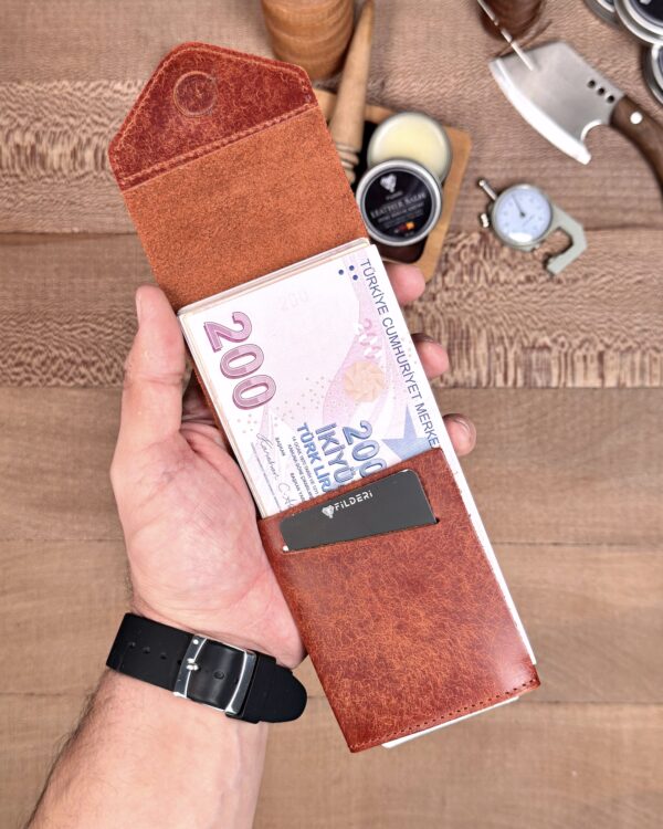 Hakiki Deri Mıknatıslı Hızlı Erişim Cüzdanı– Kızıl Kestane | 2168