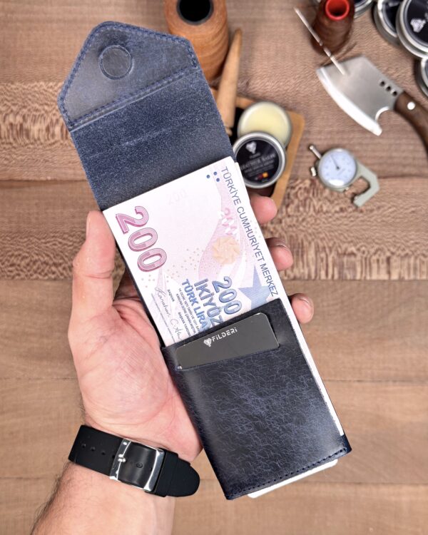 Hakiki Deri Mıknatıslı Hızlı Erişim Cüzdanı– Mürekkep Lacivert | 2168